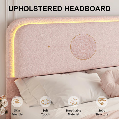 SIBEDS Teddy Velvet LED Bed Frame with Storage Drawers & 50" Headboard