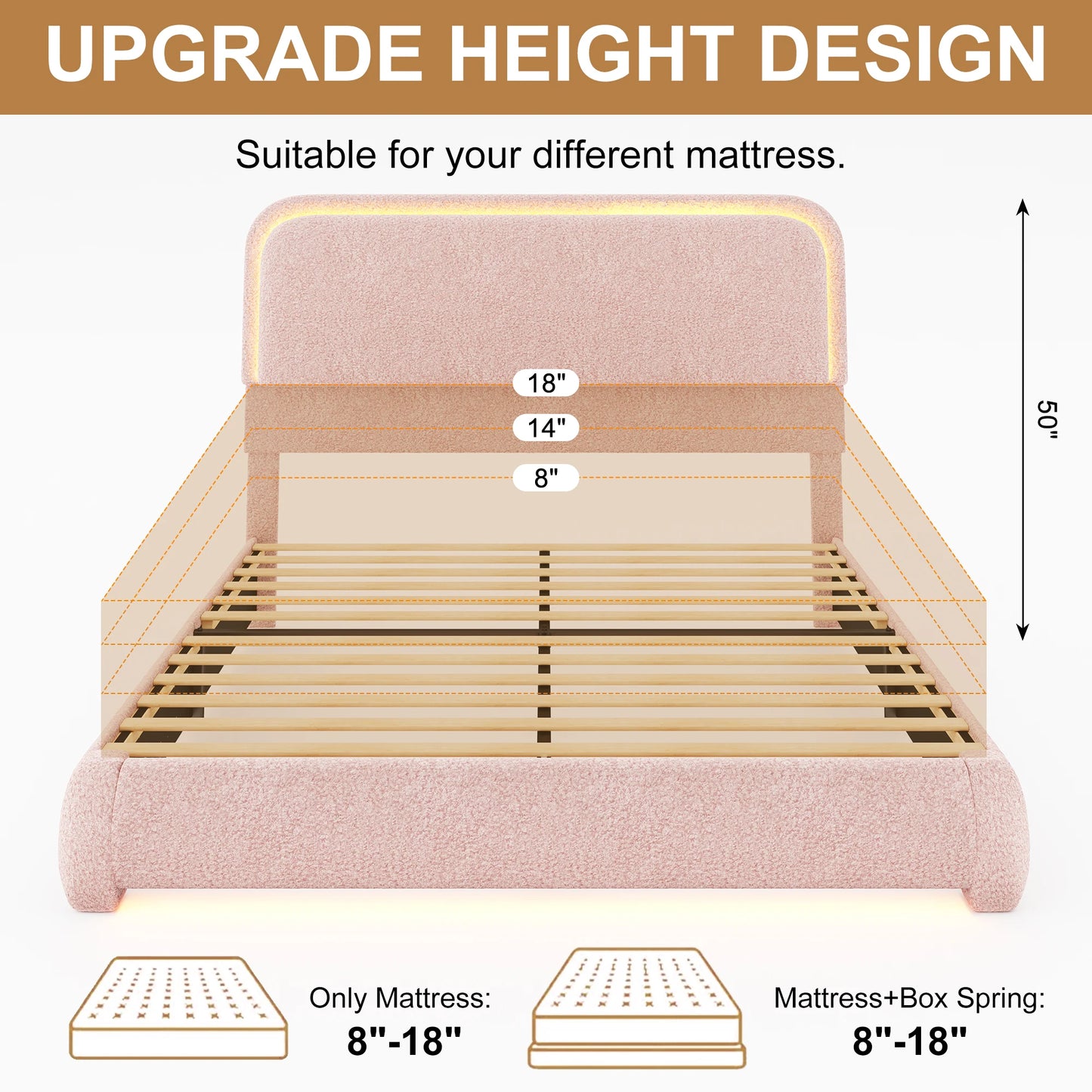 SIBEDS Teddy Velvet LED Bed Frame with Storage Drawers & 50" Headboard