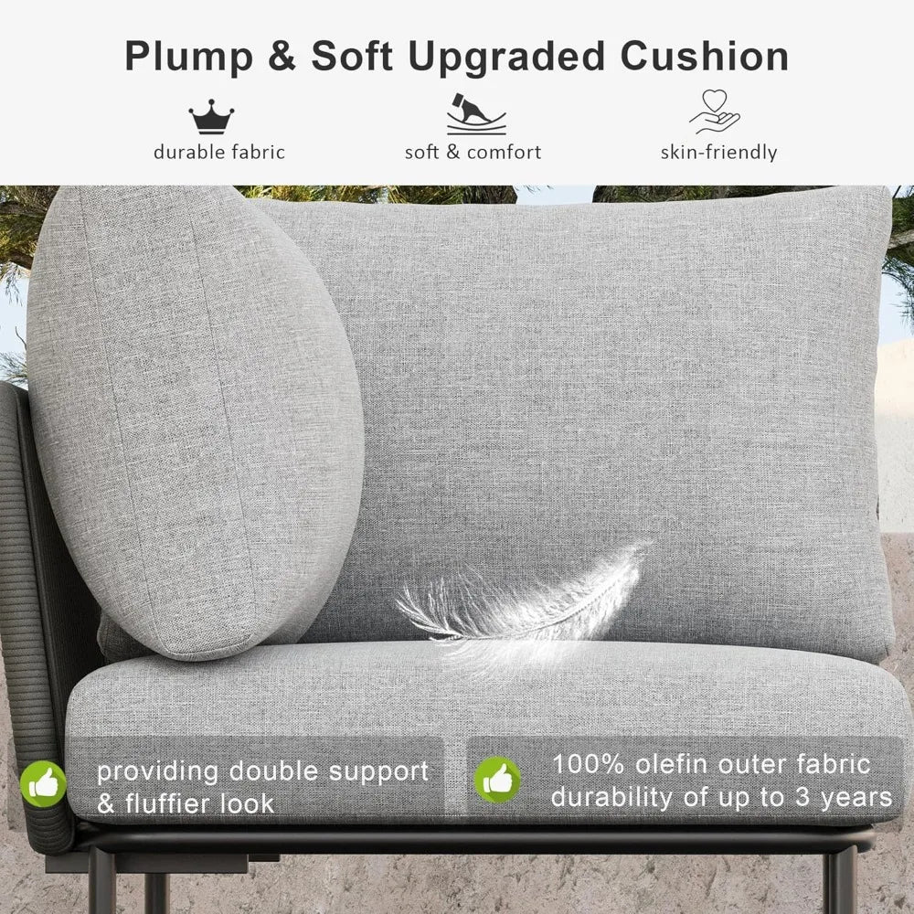7-Piece Aluminum Modular Patio Sectional Set with Tempered Glass Coffee Table & Thick Cushions