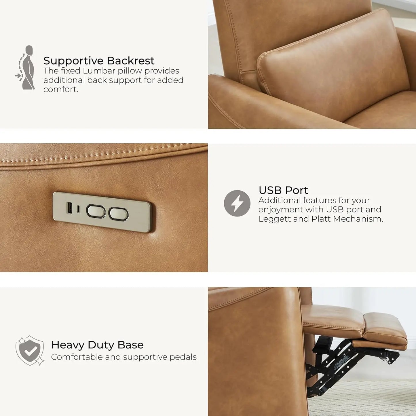Power Swivel Glider Recliner Chair with Lumbar Support & USB Charging