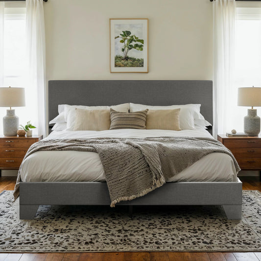 Upholstered Bed Frame with Adjustable Headboard – Soft Linen Fabric, Noise-Free, No Box Spring | Full Queen King