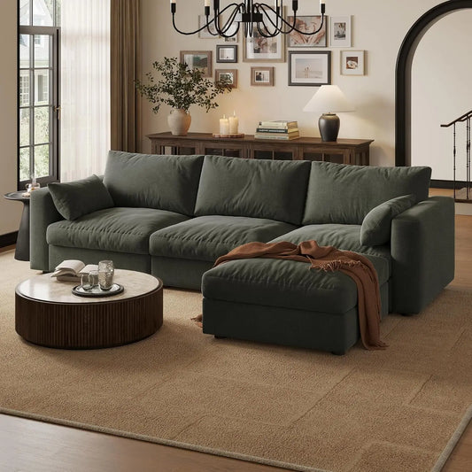 99" Cloud Modular Sectional Sofa with Storage Ottoman – Customizable L-Shape