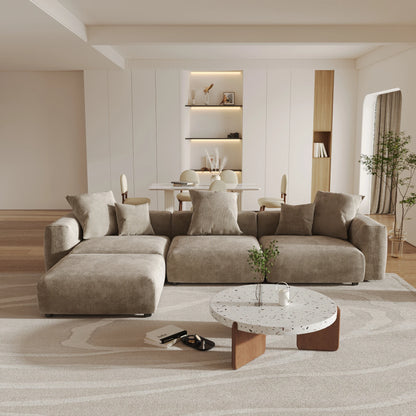 141" L-Shaped Corduroy Sectional Sofa with Ottoman | Oversized 3-Seater with Removable Covers