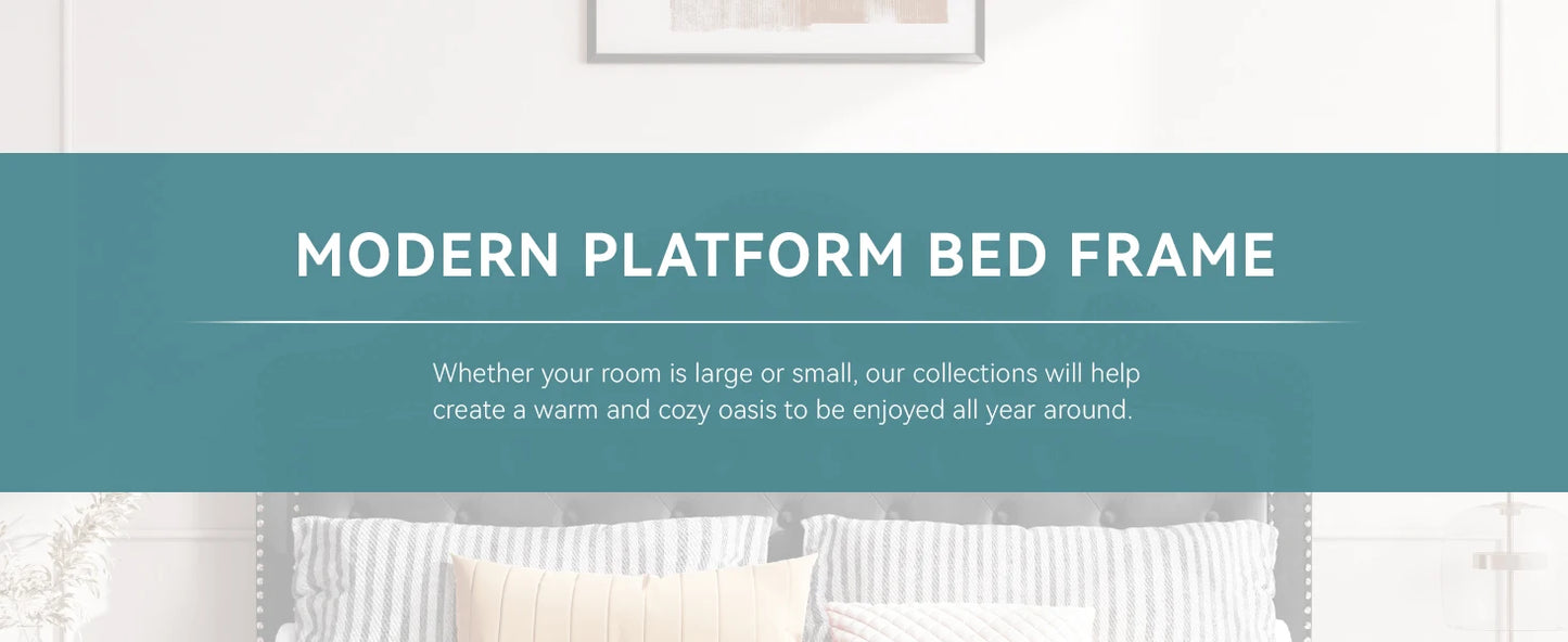 Velvet Platform Bed Frame with Adjustable Tiara Headboard – Diamond Tufted, Under-Bed Storage, No Box Spring Needed