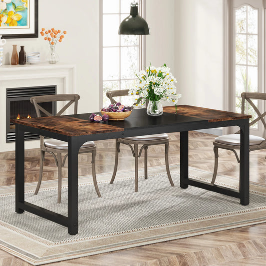 63" Industrial Dining Table for 6–8 | Rustic Wood & Metal Frame | Seats 8