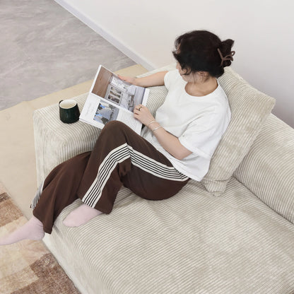 141" L-Shaped Corduroy Sectional Sofa with Ottoman | Oversized 3-Seater with Removable Covers