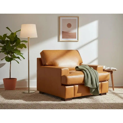 Executive Leather Lounge Chair – Tan Accent Chair for Office & Reception