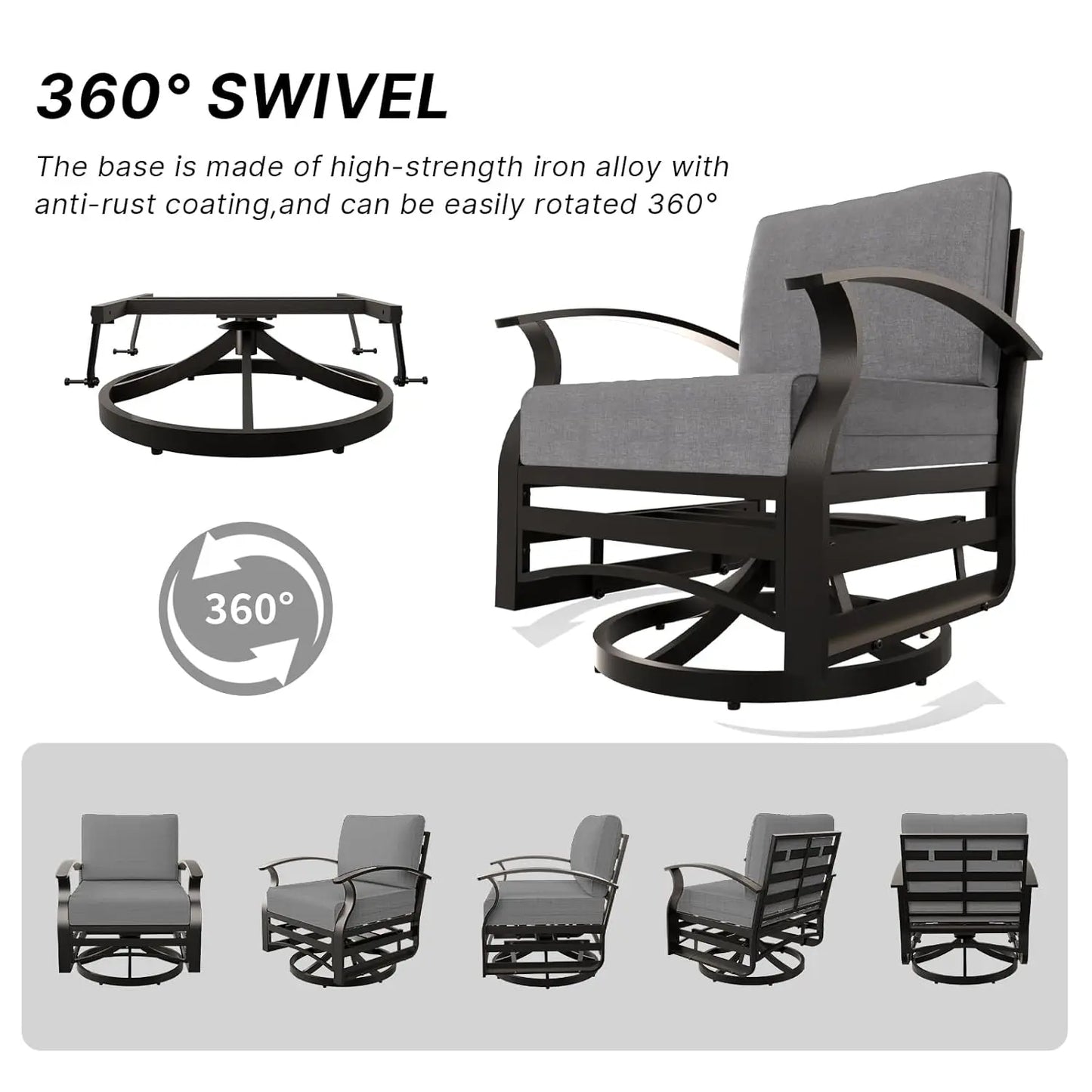 7-Piece Aluminum Patio Set with 50,000 BTU Fire Pit Table & Swivel Rocking Chairs