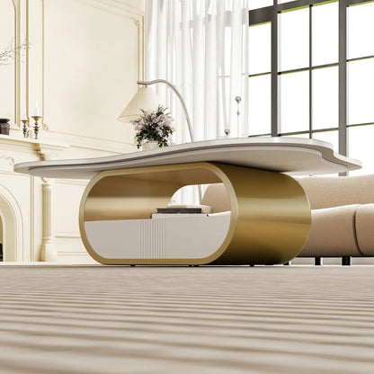 Butterfly Coffee Table | 41.7" Sintered Stone Top with Storage Drawer & Gold Frame