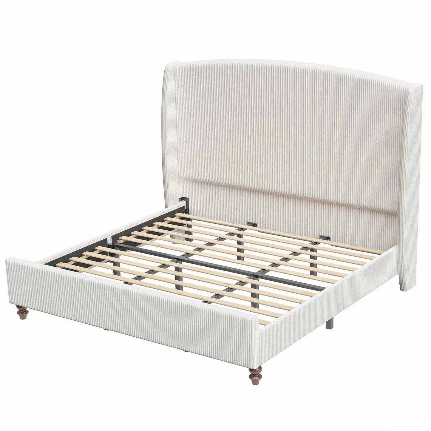 Corduroy Wingback Upholstered Bed Frame with 65.7" Tall Headboard – Washable Cover, 1,000 LB, 14" Clearance | Queen King