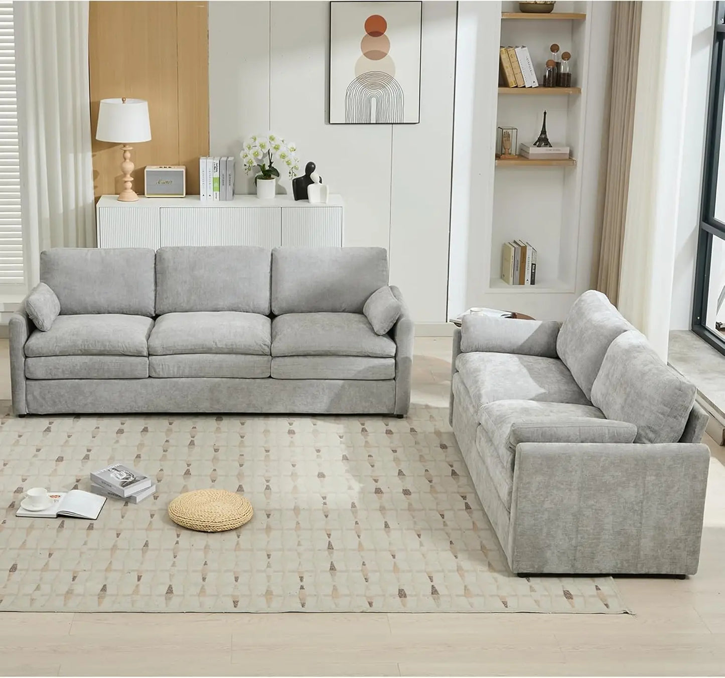 2-Piece Chenille Cloud Sofa Set | Oversized 3-Seater Couch & Loveseat with Double Plush Cushions