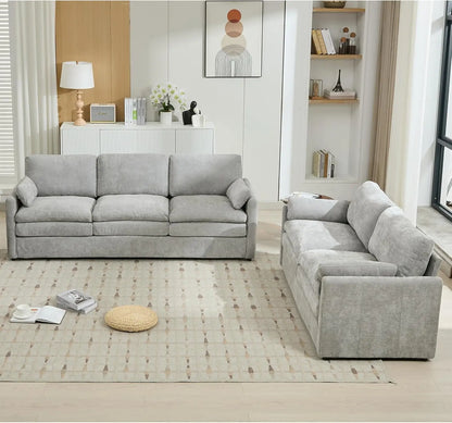 2-Piece Chenille Cloud Sofa Set | Oversized 3-Seater Couch & Loveseat with Double Plush Cushions