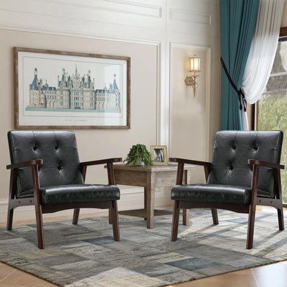 Mid-Century Modern Accent Chair | PU Leather Armchair for Living Room & Bedroom