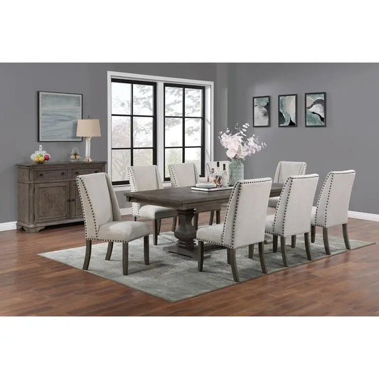 9-Piece Traditional Dining Set | Extendable Table with Leaf, 8 Wingback Chairs | Oak Solid Wood