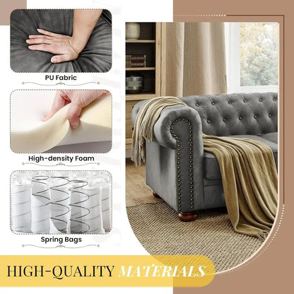 3-Seater PU Leather Chesterfield Sofa | Button Tufted, Nail Trim & Gourd Legs