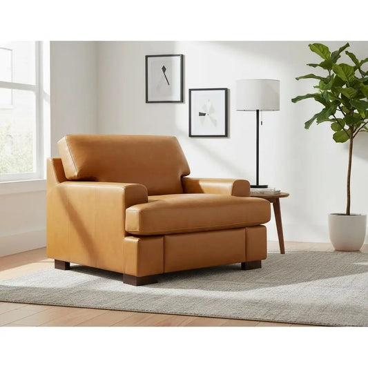 Executive Leather Lounge Chair – Tan Accent Chair for Office & Reception