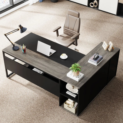 Tribesigns 71" L-Shaped Executive Desk with Storage Cabinet & Shelves