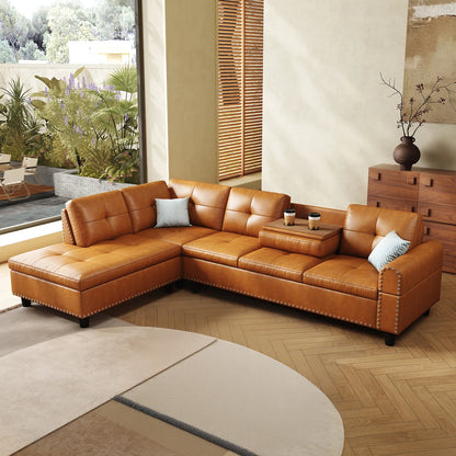97.5" L-Shaped Sectional Sofa with Chaise – Faux Leather, 6-Seater