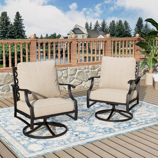 Outdoor Swivel Patio Chairs Set of 2 | High Back, Thick Cushions, Metal Frame