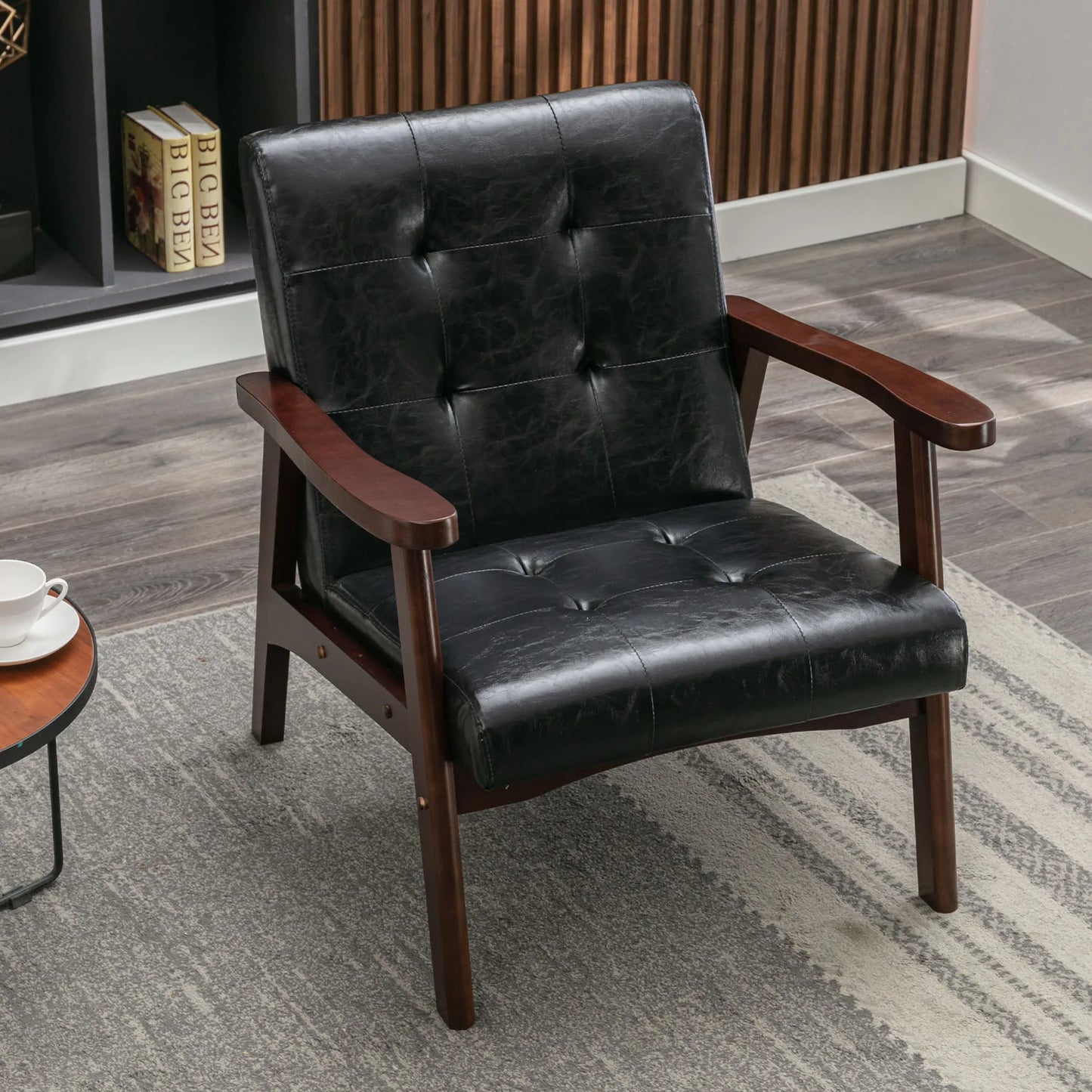 Mid-Century Modern Accent Chair | PU Leather Armchair for Living Room & Bedroom