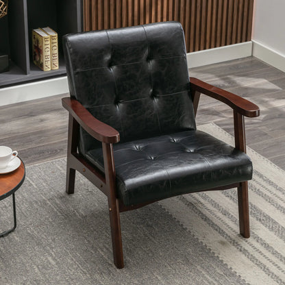 Mid-Century Modern Accent Chair | PU Leather Armchair for Living Room & Bedroom