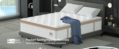 BedStory 14" Luxury Hybrid Mattress – Gel Memory Foam & Pocket Springs, Made in USA