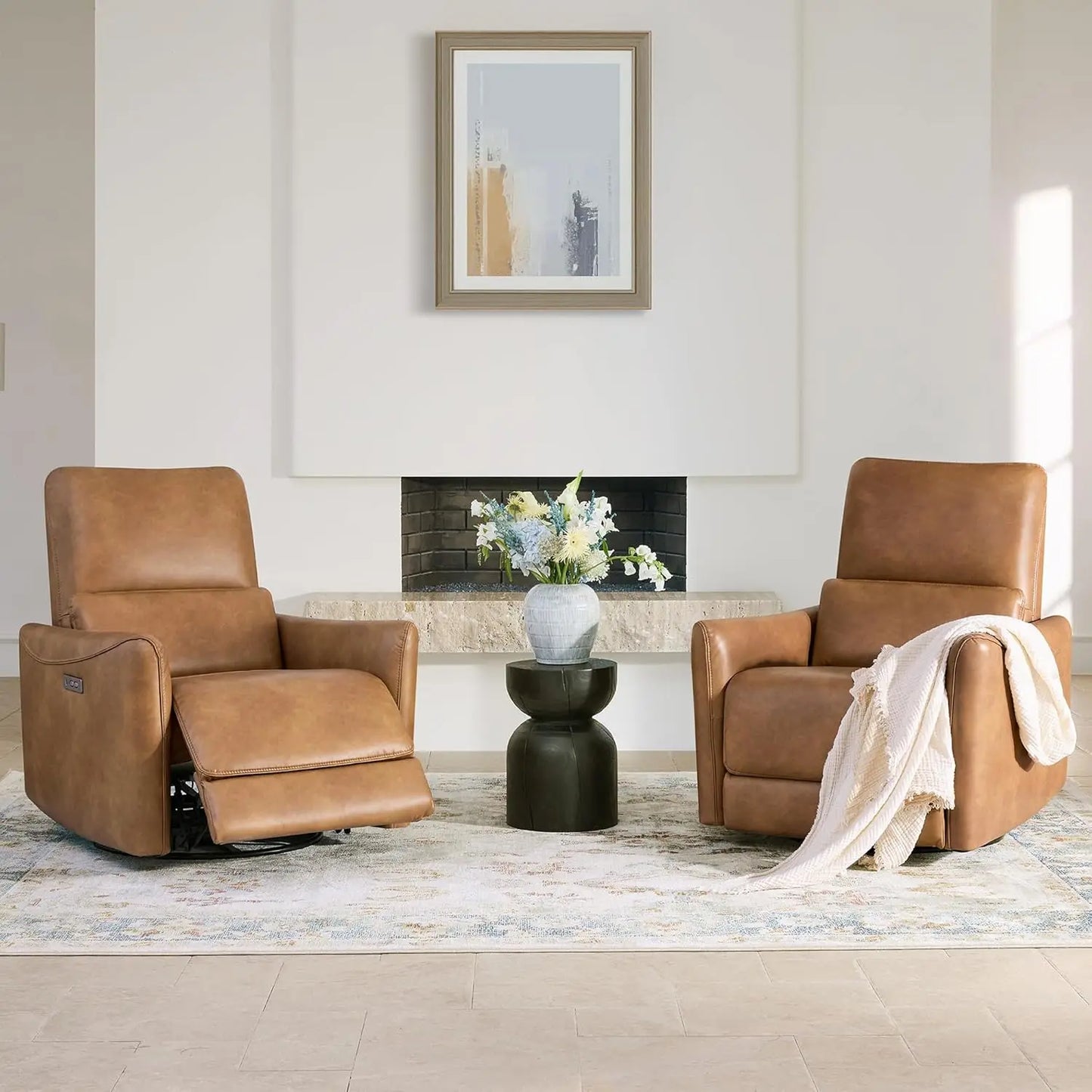 Power Swivel Glider Recliner Chair with Lumbar Support & USB Charging