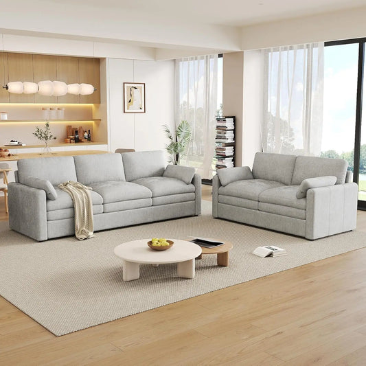 2-Piece Chenille Cloud Sofa Set | Oversized 3-Seater Couch & Loveseat with Double Plush Cushions