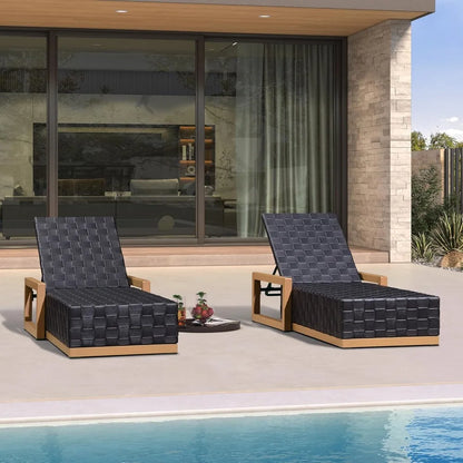 Outdoor Chaise Lounge Set of 2 – PU Leather Pool Chairs with Adjustable Backrest