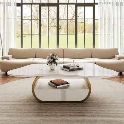Butterfly Coffee Table | 41.7" Sintered Stone Top with Storage Drawer & Gold Frame