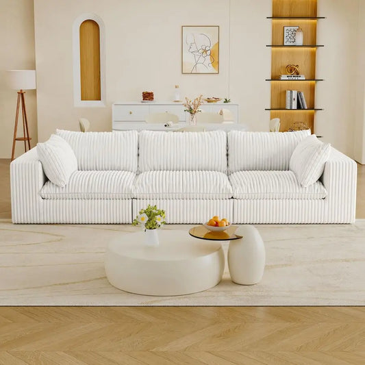 3-Seater Modular Cloud Sectional Sofa – Corduroy, Deep Seat, Removable Washable Covers, 118"