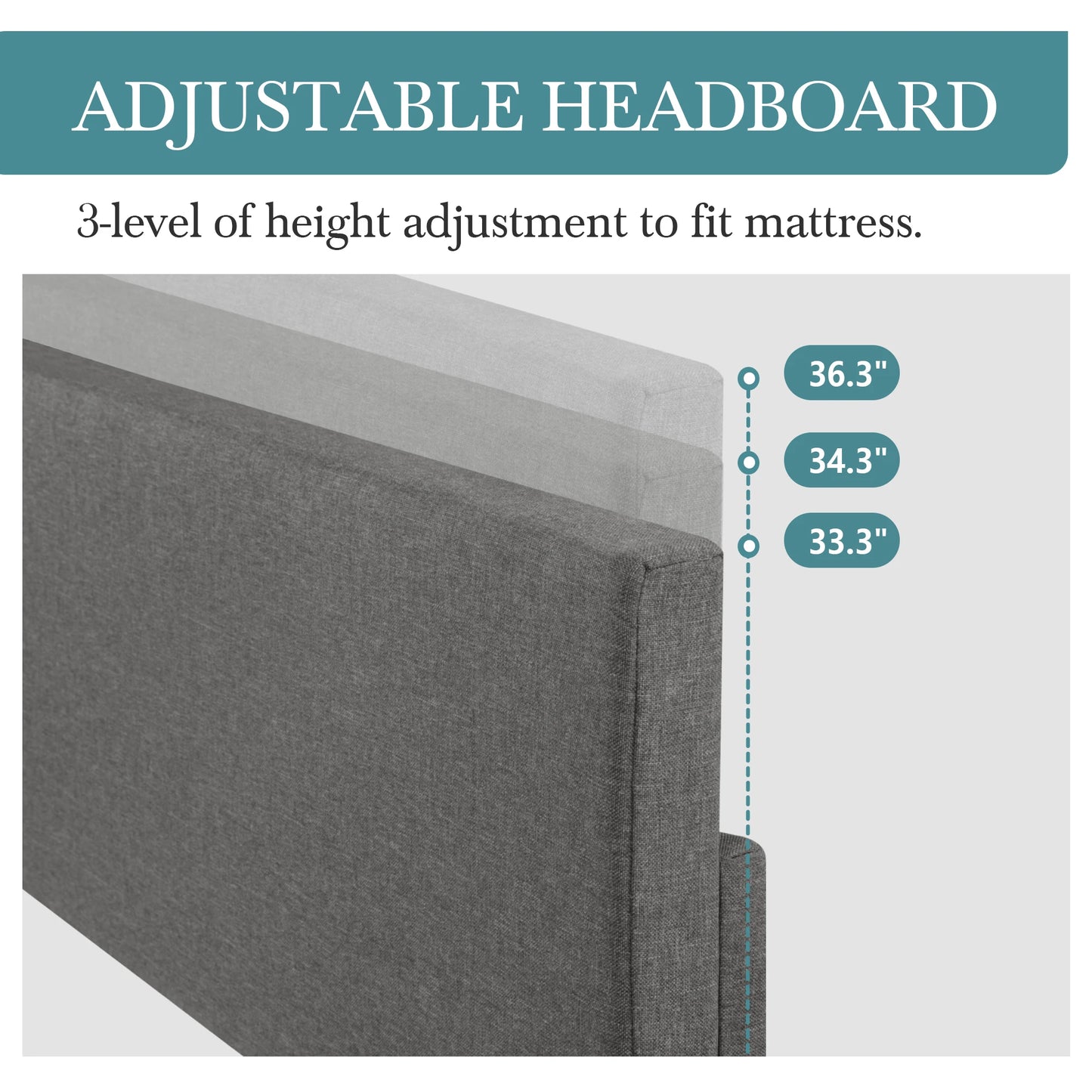 Upholstered Bed Frame with Adjustable Headboard – Soft Linen Fabric, Noise-Free, No Box Spring | Full Queen King