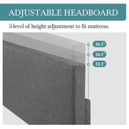 Upholstered Bed Frame with Adjustable Headboard – Soft Linen Fabric, Noise-Free, No Box Spring | Full Queen King