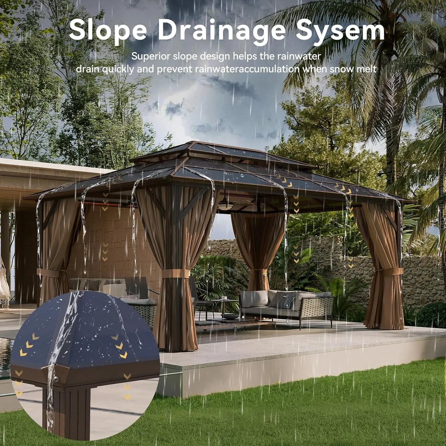 12x16 Hardtop Gazebo with Curtains & Mosquito Netting | Aluminum Frame, Polycarbonate Double Roof