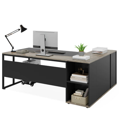Tribesigns 71" L-Shaped Executive Desk with Storage Cabinet & Shelves
