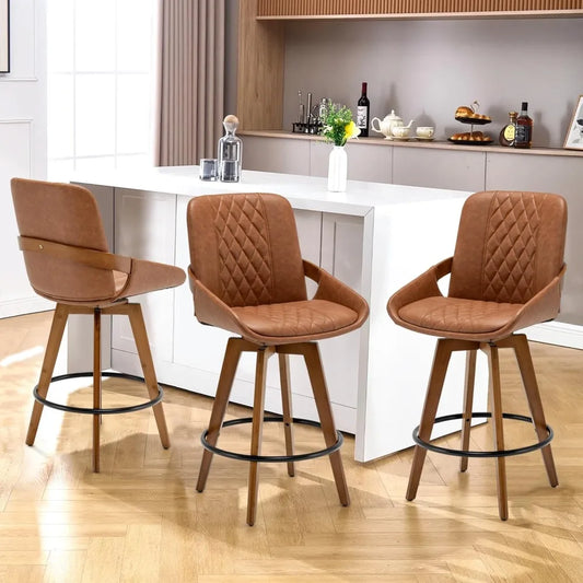 Mid-Century Modern Swivel Bar Stools — Set of 3 | Curved Back Counter Height