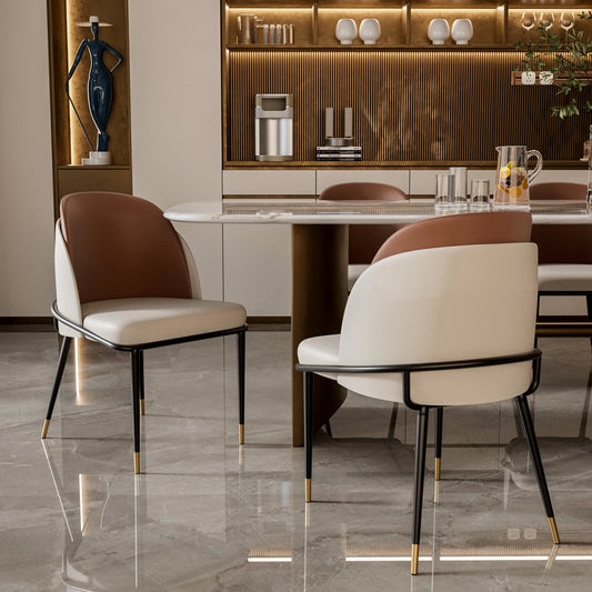 Dining Chairs Set of 2 | Two-Tone Microfiber Leather, Curved Back, Metal Legs | Modern