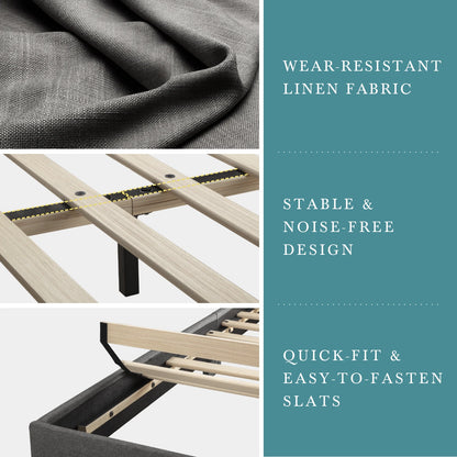 Upholstered Bed Frame with Adjustable Headboard – Soft Linen Fabric, Noise-Free, No Box Spring | Full Queen King