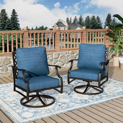 Outdoor Swivel Patio Chairs Set of 2 | High Back, Thick Cushions, Metal Frame