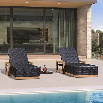 Outdoor Chaise Lounge Set of 2 – PU Leather Pool Chairs with Adjustable Backrest
