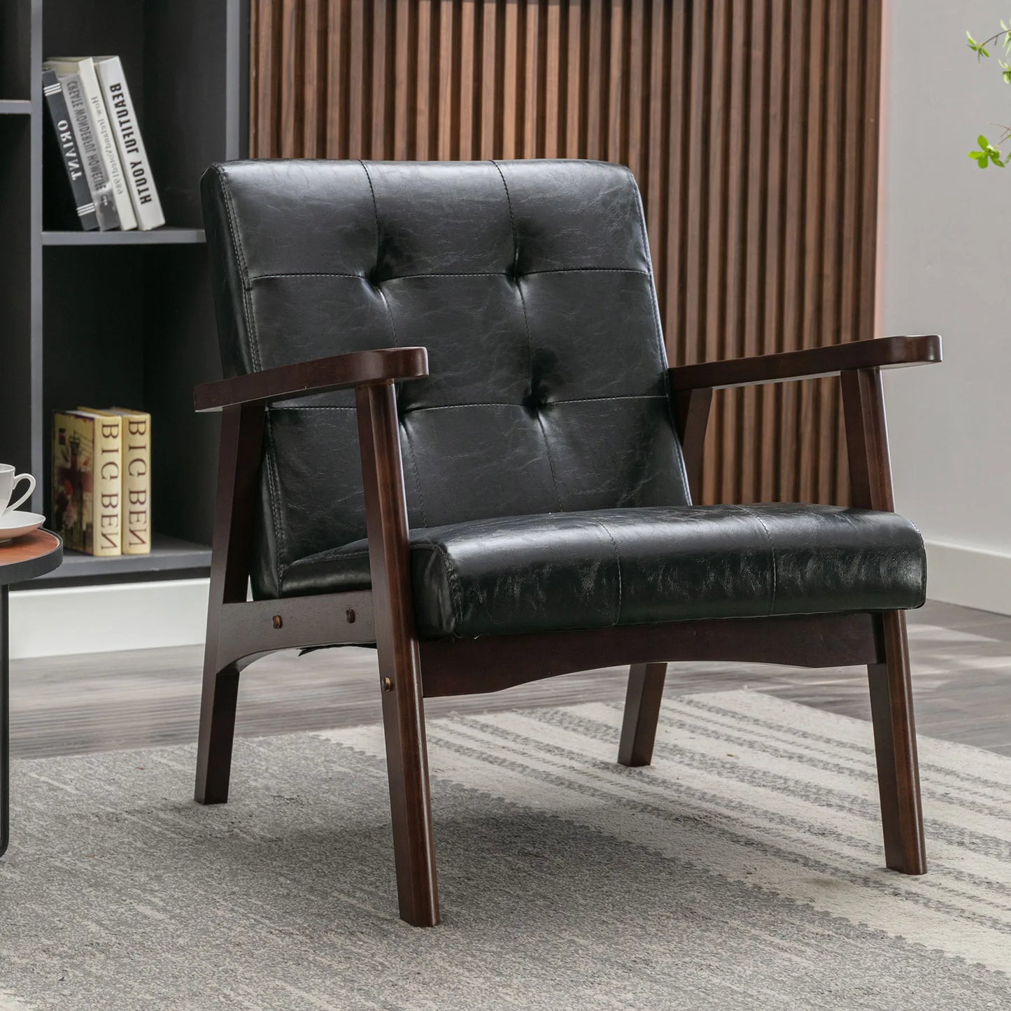 Mid-Century Modern Accent Chair | PU Leather Armchair for Living Room & Bedroom