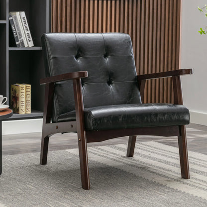 Mid-Century Modern Accent Chair | PU Leather Armchair for Living Room & Bedroom