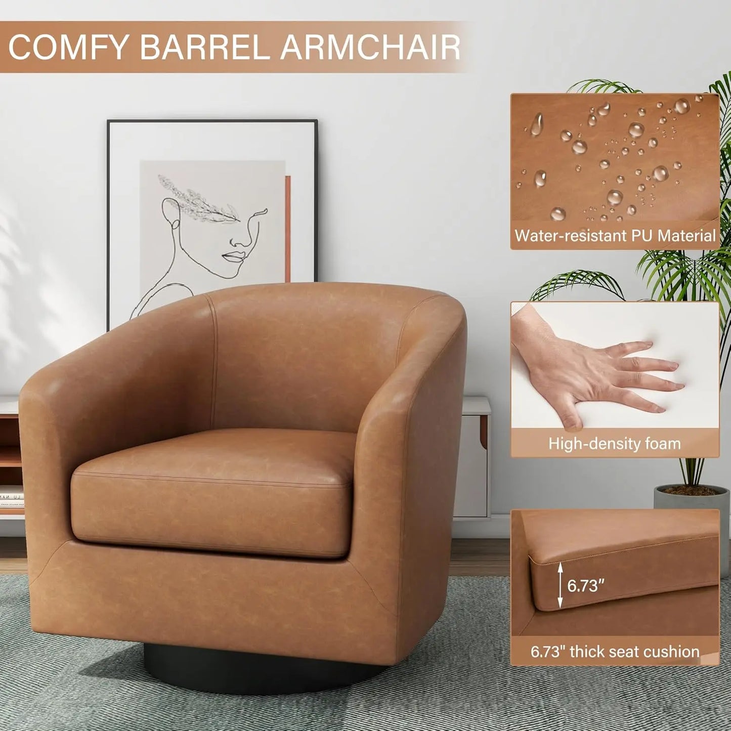 360° Swivel Barrel Chair Set of 2 | Upholstered Accent Armchair for Living Room & Bedroom