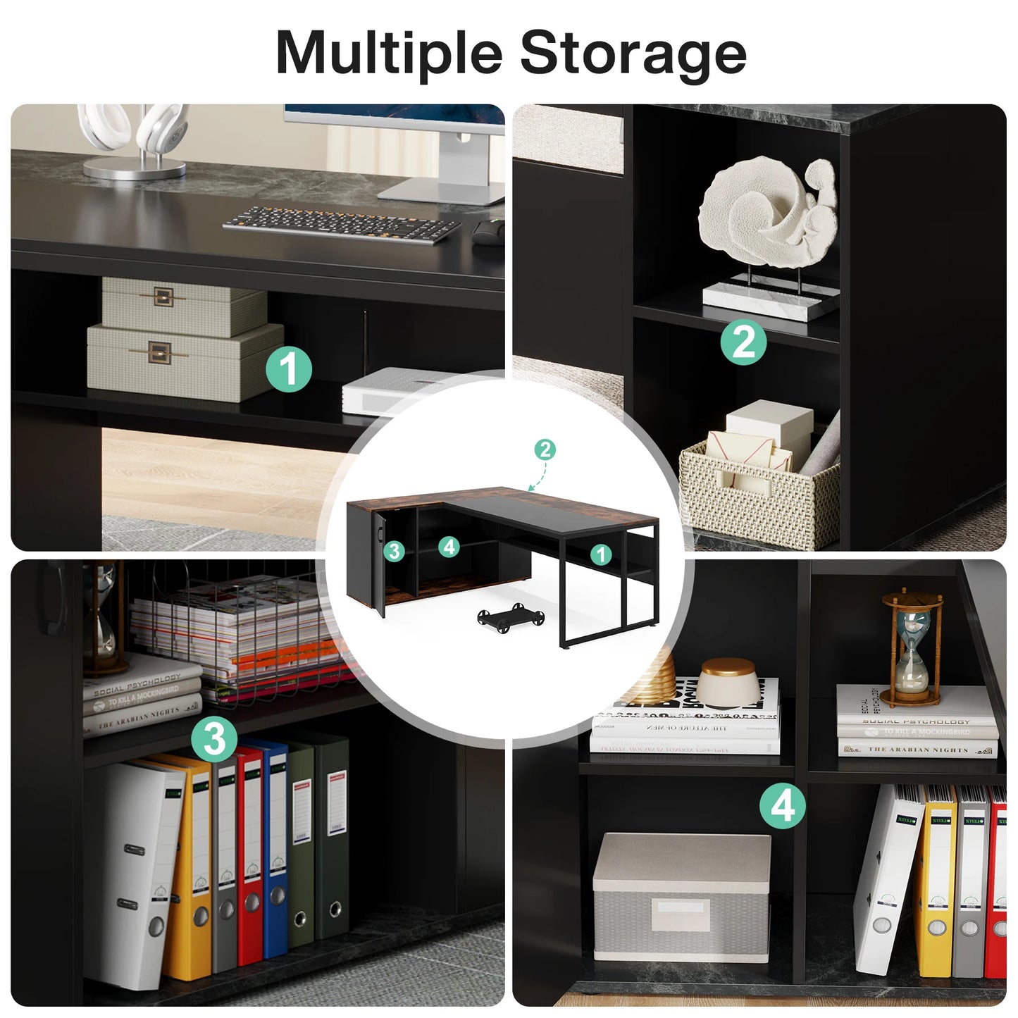 Tribesigns 71" L-Shaped Executive Desk with Storage Cabinet & Shelves
