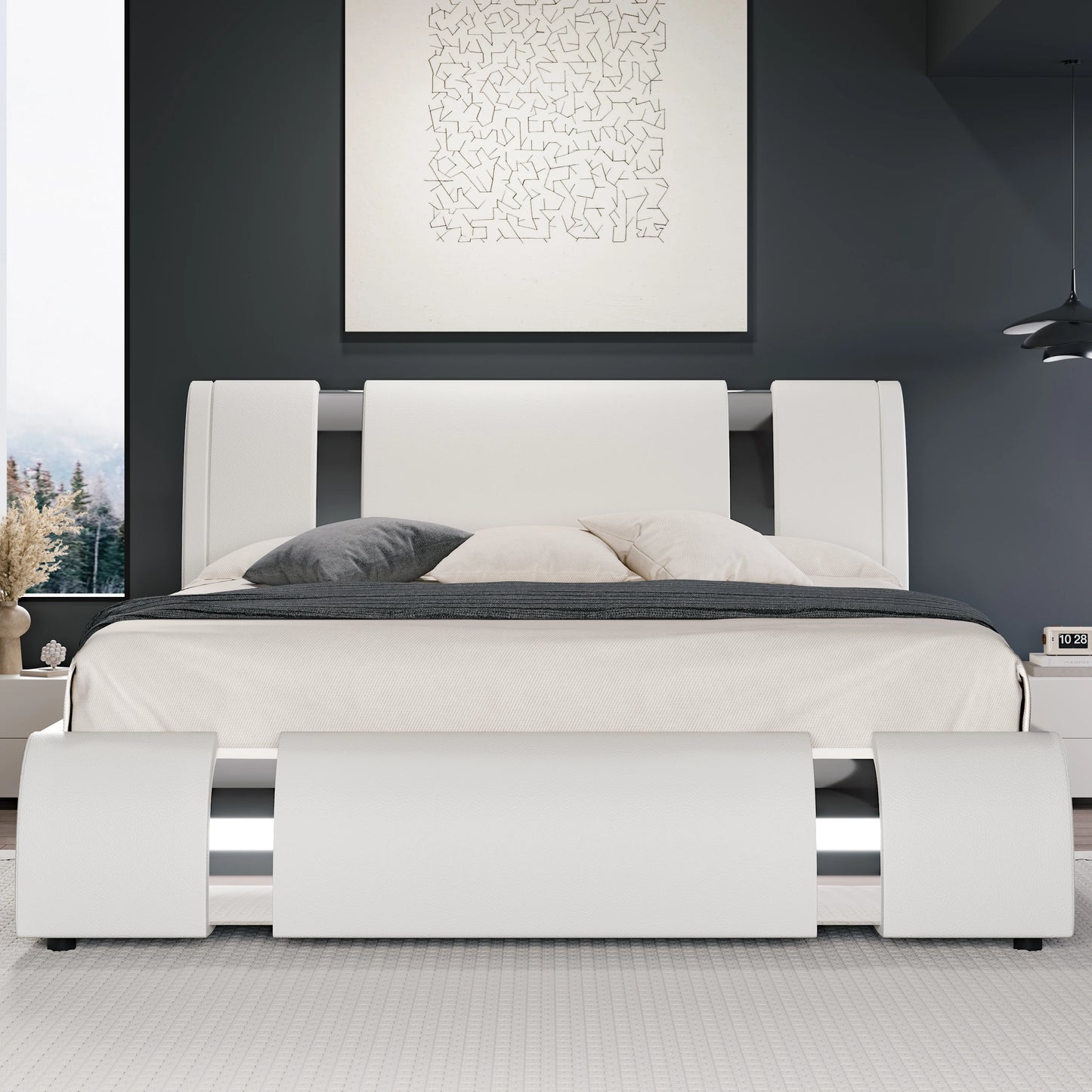 Modern Faux Leather Platform Bed Frame with Adjustable Headboard & Iron Décor – 800 LB Capacity | Queen King