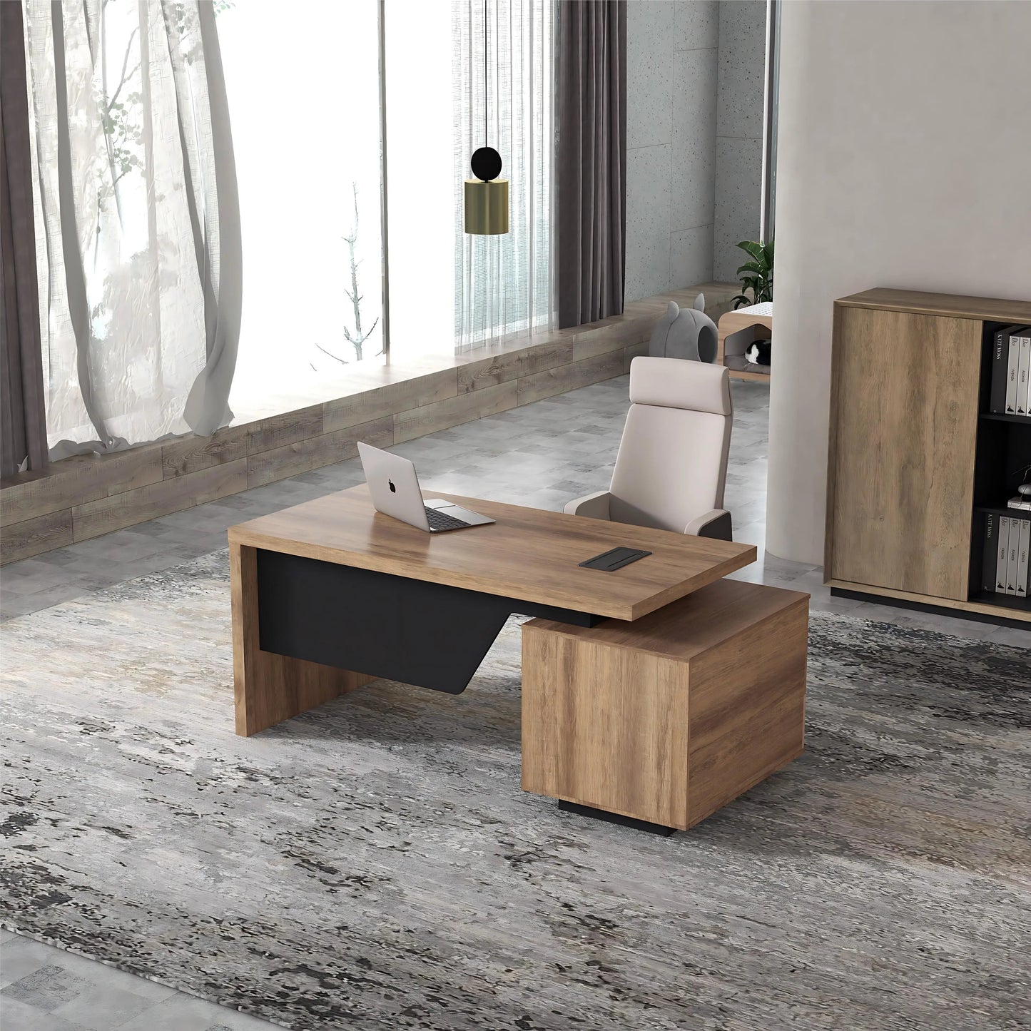Extendable Executive Office Desk 63"–71" | L-Shape Computer Workstation with Reversible Storage Cabinet