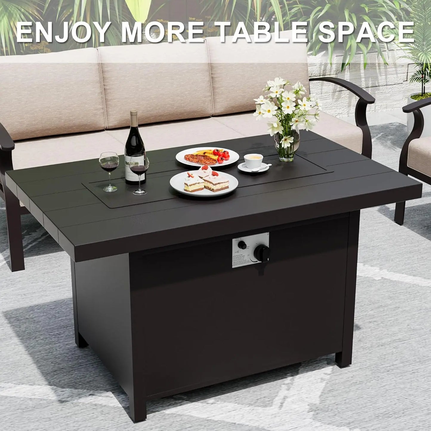 7-Piece Aluminum Patio Set with 50,000 BTU Fire Pit Table & Swivel Rocking Chairs