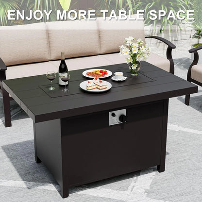 7-Piece Aluminum Patio Set with 50,000 BTU Fire Pit Table & Swivel Rocking Chairs