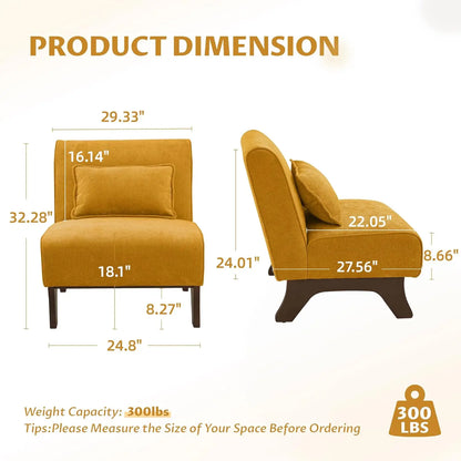 Set of 2 Upholstered Armless Accent Chairs with Wooden Legs & Pillow
