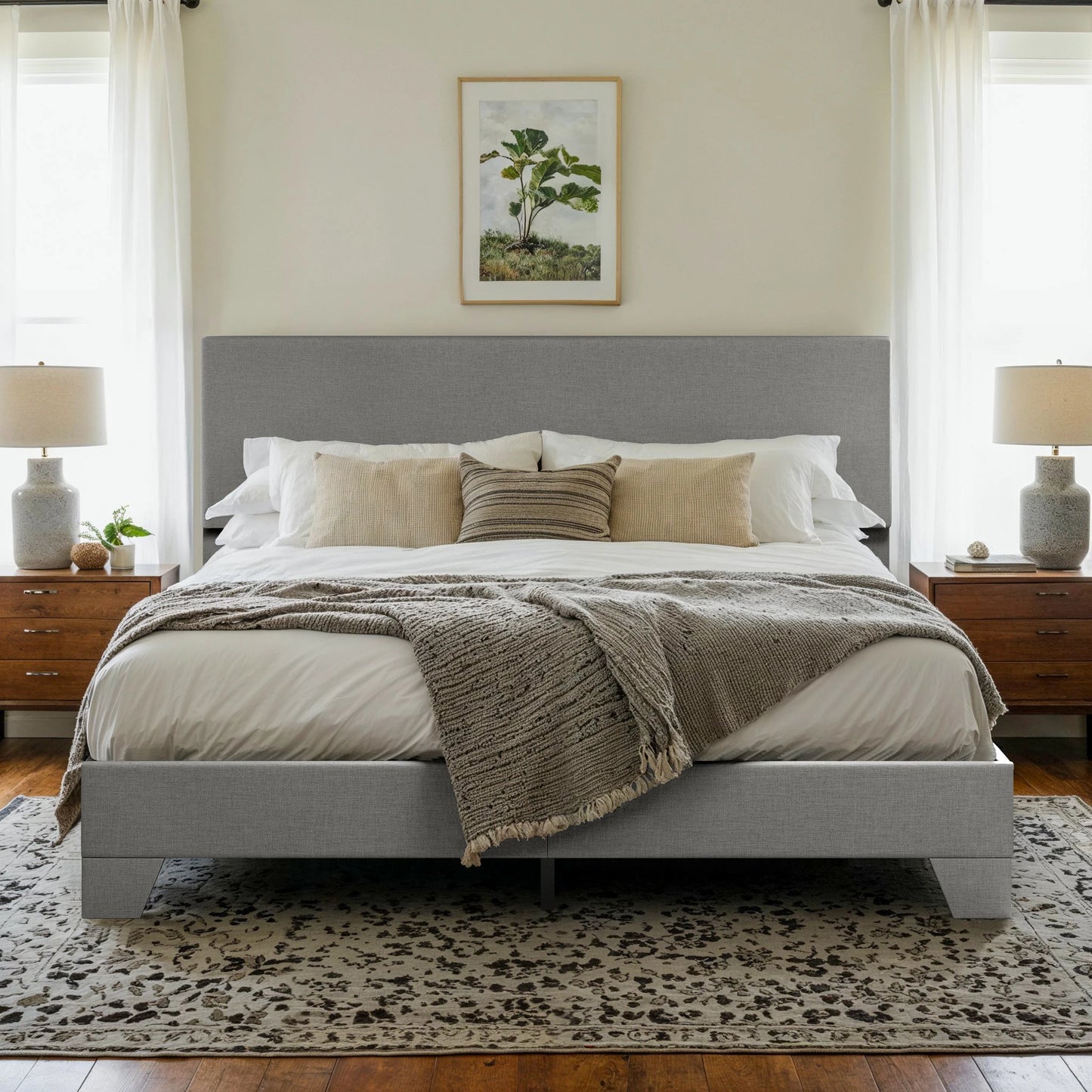 Upholstered Bed Frame with Adjustable Headboard – Soft Linen Fabric, Noise-Free, No Box Spring | Full Queen King